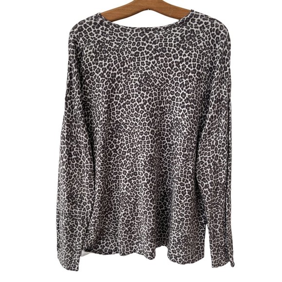 J. Jill Leopard Long Sleeve Sweater Top Womens L Crewneck Cotton Blend Gray - Picture 2 of 8